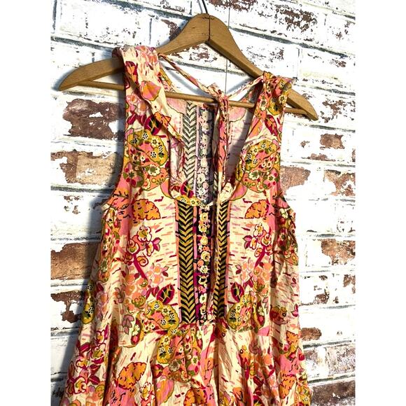 Free People "Summer In Tulum" Linen Blend Mixed Print Ruffle Sleeveless Tunic - Picture 15 of 15